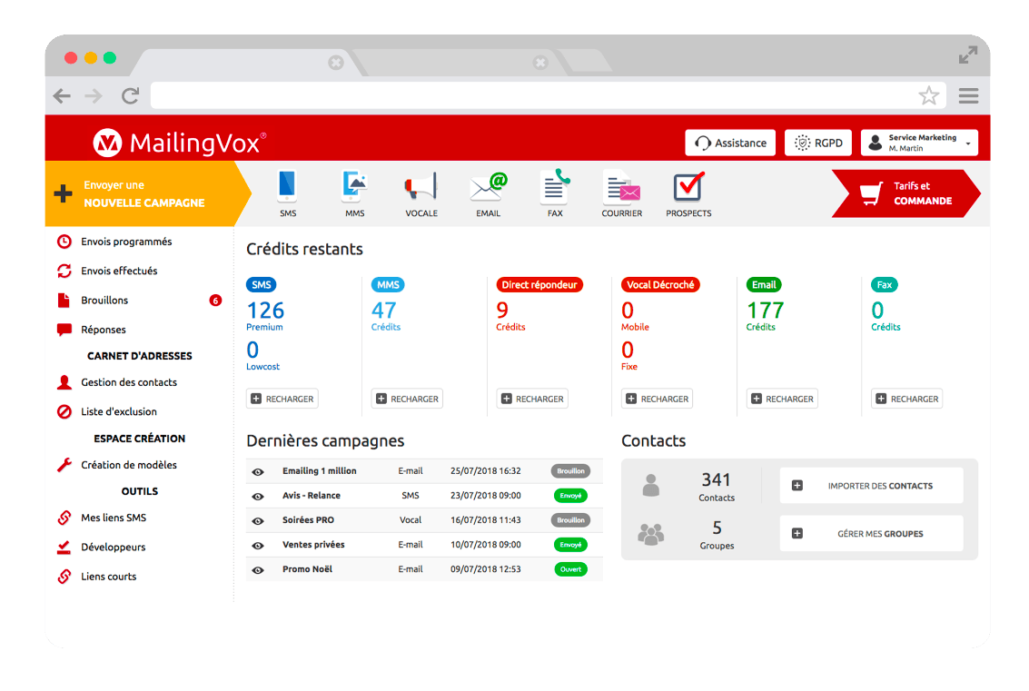 Interface de MailingVox